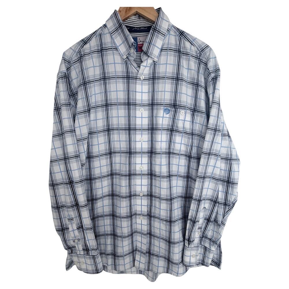 Wrangler George Strait Western Shirt Mens Large White Blue Plaid Button Up